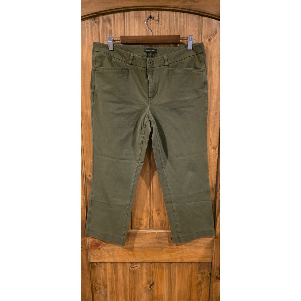 Banana Republic Pants Womens 12 Olive Green Straight Leg Ankle Flat Front Preppy